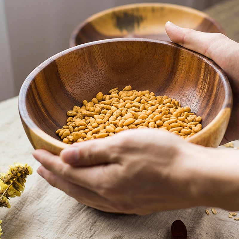 3 tailles de bols en bois d'acacia naturel non peints