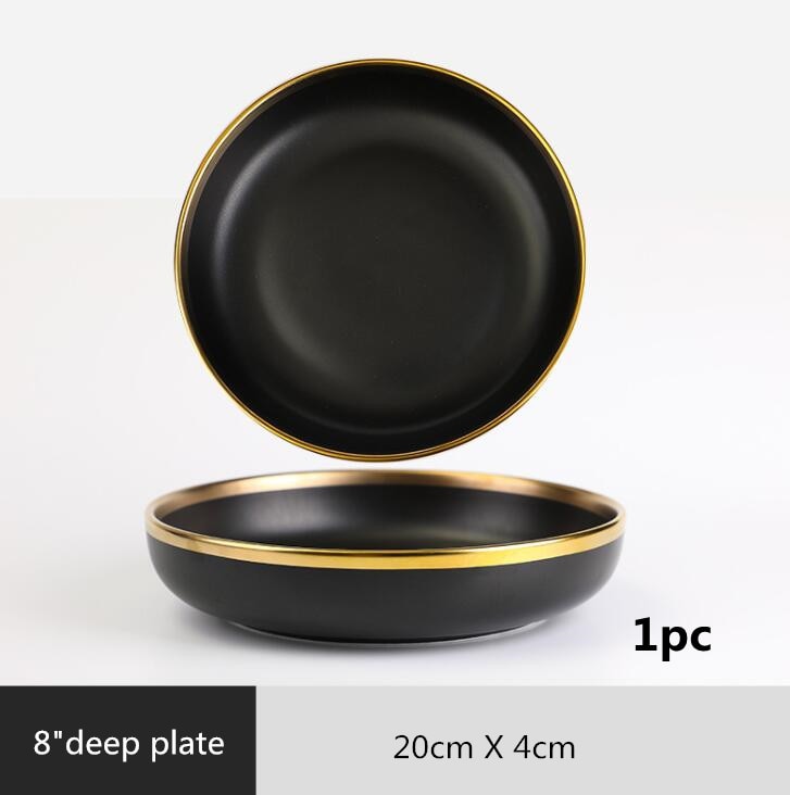 Ensemble d'assiettes et bol en porcelaine noire style japonais