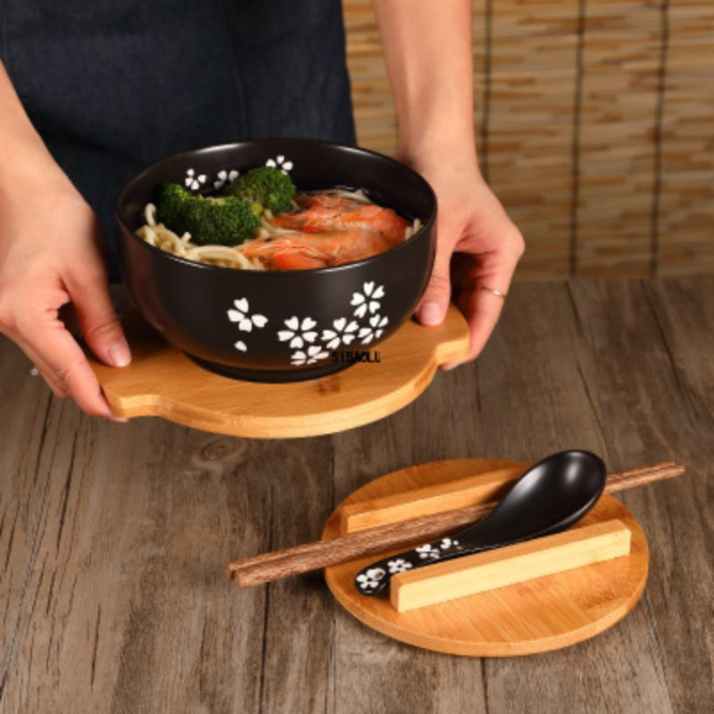 Bol à nouilles et de riz de style japonais avec couvercle Cuillère et baguettes japonaise