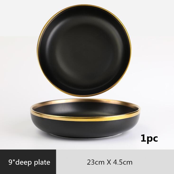 Ensemble d'assiettes et bol en porcelaine noire style japonais