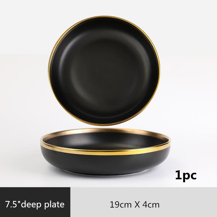 Ensemble d'assiettes et bol en porcelaine noire style japonais