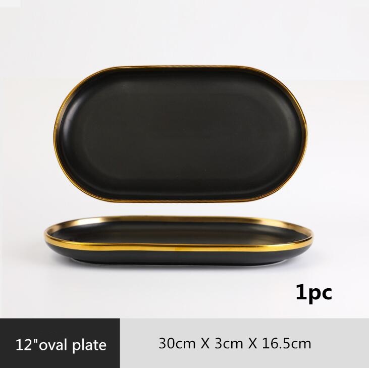 Ensemble d'assiettes et bol en porcelaine noire style japonais