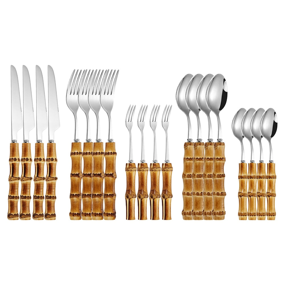 20/30pcs Bamboo Set en acier inoxydable